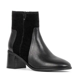 NYDJ Size 7 Black Leather Suede Ankle Boots NEW Gem Block Heel Side Zip Women's